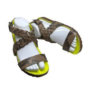 Schutz Brown Reptile Embossed Ankle Wrap Footbed Inspired Sandals